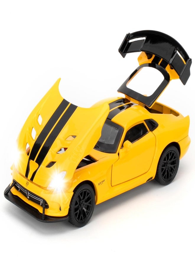 LOVEPOSELY 1/32 Dodge Viper Diecast Car Model Toy, Collectible Dodge Viper Supercar with Sound and Light, Zinc Alloy Pull Back Toy Vehicle for Adult Boys Girls (Yellow) - Image 1